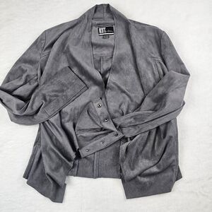 Kut from the Kloth Tayanita Faux Suede Drape Front Jacket Small Waterfall Collar